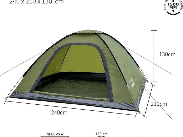 4 Man Camping Tent - 3 to 4 Person Dome Tent Lightweight, Waterproof Family tent, Compact, Quick Setup. Outdoors, Backpacking
