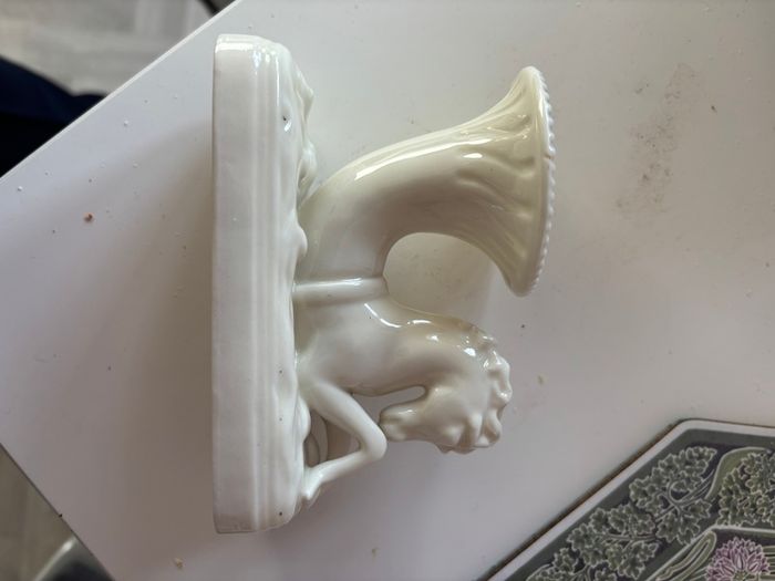 Belleek porcelain seahorse cornucopia vase
