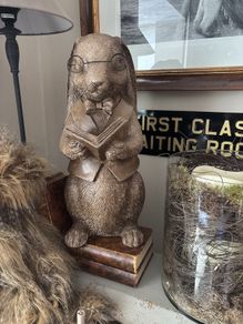 Resin reading hare with glasses