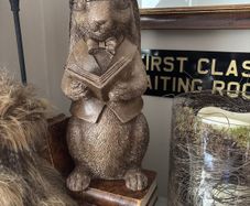 Resin reading hare with glasses