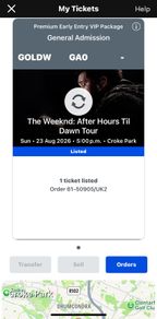 Weeknd Vip Package Ticket 23rd august