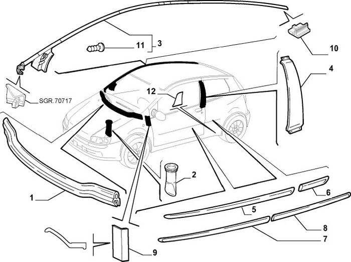 RH Rear Door Moulding (Fiat Punto 188)