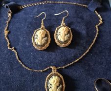 Matching Cameo Set of Cameo Necklace and Earrings + Ring.