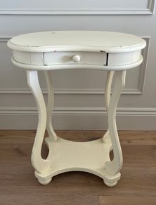 Cream Side Table with Glass Top