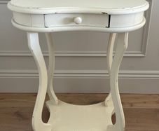Cream Side Table with Glass Top