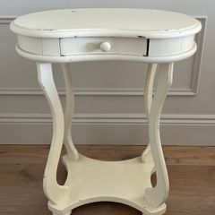 Cream Side Table with Glass Top