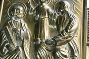 Vintage Heavy Cast Iron Religious Image 7" X 5,5"