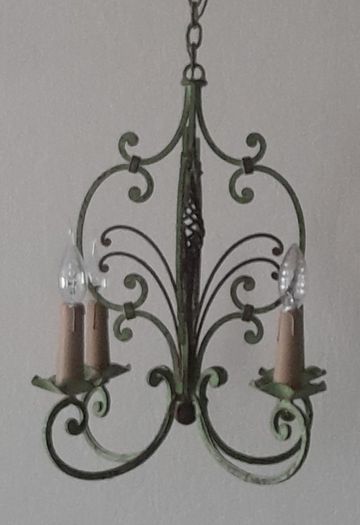 Antique French Circa 1930s Wrought Iron Chandelier with 4 Light Arms
