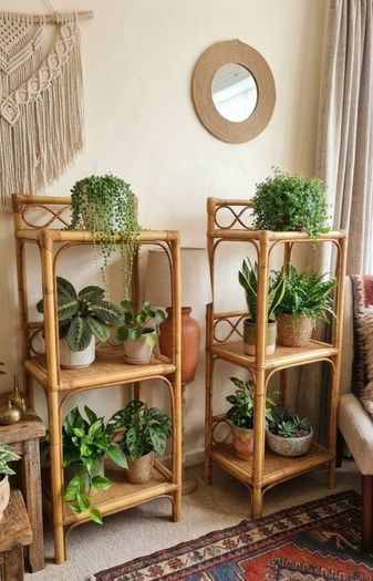 Vintage Rattan 3 Tier Plant Stand