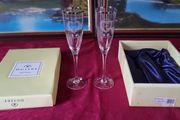 New In Box And Never Used Pair Of Duiske Glass 25th Anniversary Silver Band Flutes