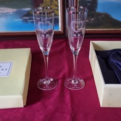 New In Box And Never Used Pair Of Duiske Glass 25th Anniversary Silver Band Flutes