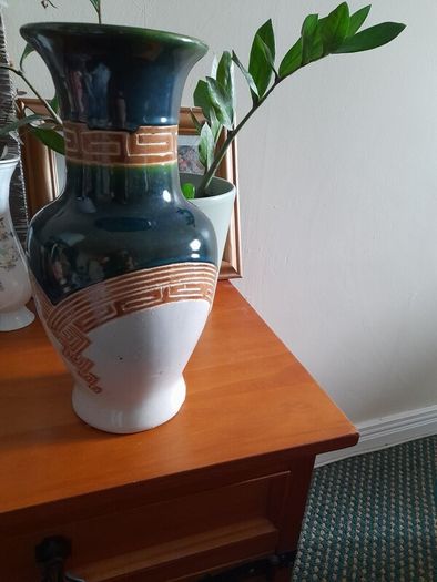 Clay decorative vase, hand painted H32 cm