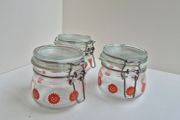 Set of 3 small IKEA glass storage jars with airtight clip lids