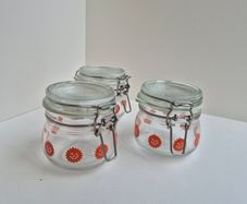 Set of 3 small IKEA glass storage jars with airtight clip lids