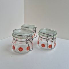 Set of 3 small IKEA glass storage jars with airtight clip lids