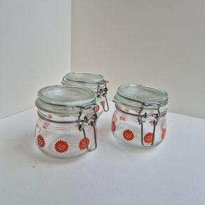 Set of 3 small IKEA glass storage jars with airtight clip lids