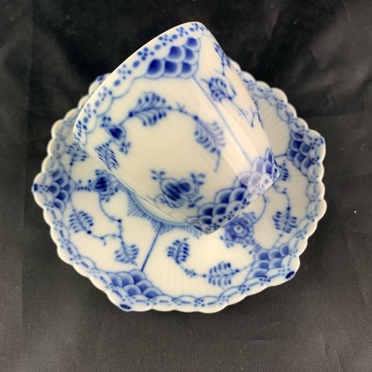 Vintage Royal Copenhagen Blue Fluted Full Lace Demitasse Cup and Saucer