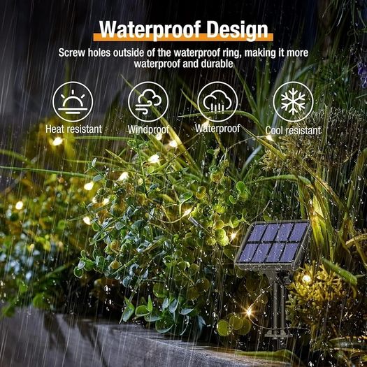 2 Pack Solar String Lights Outdoor Garden Waterproof, 15M/50FT 150 LED Solar Powered Fairy Lights, 8 Modes Copper Wire Lights for Patio Yard Party Christmas Decorations, Warm White