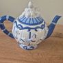 Blue and white ceramic teapot with quartz clock Image 4