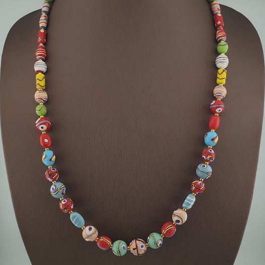 Antique Mix Venetian Style MultiColor Eyes Glass Beads Necklace