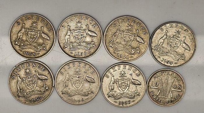 Australia Silver Mixed Dates Sixpence 6d and Threepence 3d Coin Lot x8