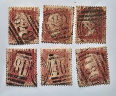 Great Britain Queen Victoria Penny Red Selection. 6 Used Plated Singles. Plates 80, 120, 138, 146, 156, 181. P1F2