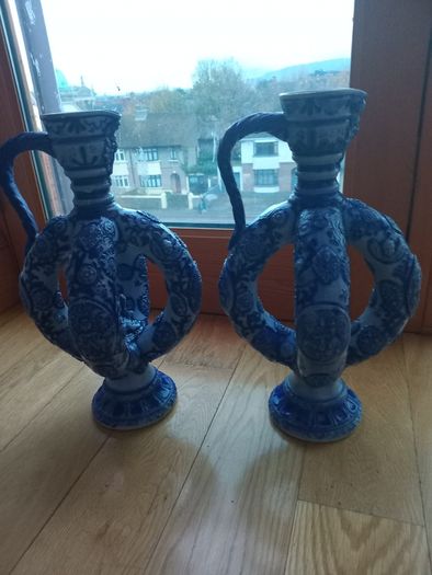 Pair Antique German Cobalt Blue Westerwald Ewers