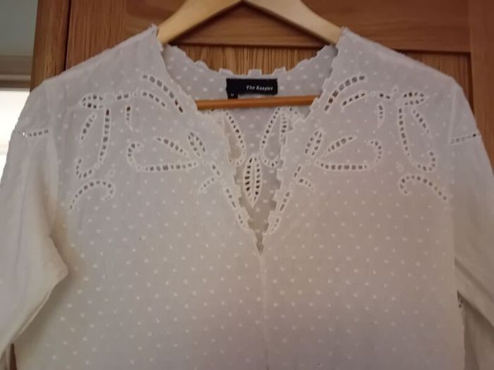The Kooples Women's White Stitched Dots Embroidered Lace Cottagecore Dress M