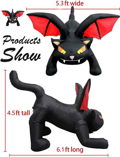_Kalolary 6 Feet Halloween Inflatable Black Cat with Bat Wings Decoration Outdoor Built-in LEDs for Halloween Yard Garden Decorations Shopping Centre Party Decoration
