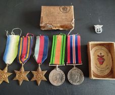 WWII Royal Navy 5 Medal Group, Named Original Medal Box - Original WWII Royal Navy medal