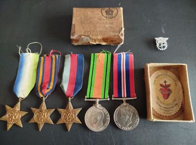 WWII Royal Navy 5 Medal Group, Named Original Medal Box - Original WWII Royal Navy medal