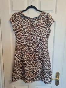 Warehouse Silk Dress Brown Animal Print Dress