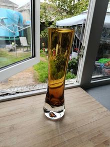 Mid Century Amber Glass Vase Bo Borgstrom Aseda