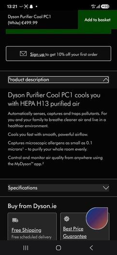 Dyson air purifier and cool fan