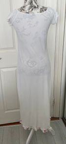 Vintage - Resource White Maxi Dress - 100% Viscose | Size 1/ UK 10