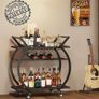 Drinks Trolley, Rolling Bar Cart, Kitchen Trolley on Wheels, Modern Serving Trolley, Wine Cart with Storage Shelves, Wine Holders, for Home Bar, Dining Living Room, Black Image 3