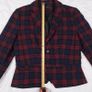 Zara Burgundy Red & Navy Blue Tartan Plaid Tailored Blazer Jacket Size L Image 8