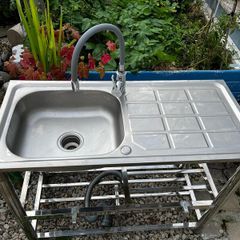 Stainless Sink and Faucet set (w/drain+shelf and flexi faucet)