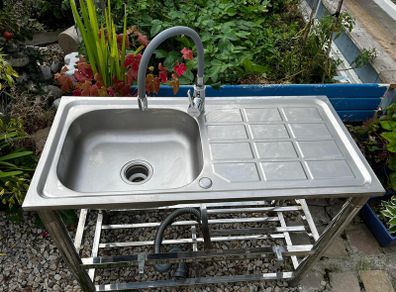 Stainless Sink and Faucet set (w/drain+shelf and flexi faucet)