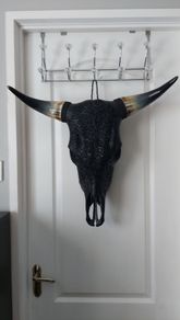 Carved Black Bull Skull