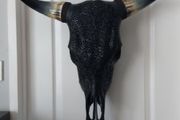 Carved Black Bull Skull