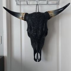 Carved Black Bull Skull