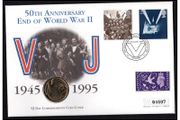 1995 England Mercury Cover Commemorating 50th anniversary of the End of the Second World War / VJ (Japan) Philatelic Numismatic Cover (PNC)
