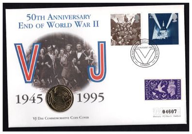 1995 England Mercury Cover Commemorating 50th anniversary of the End of the Second World War / VJ (Japan) Philatelic Numismatic Cover (PNC)