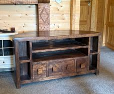 Rubber wood corner TV stand with 4 drawers