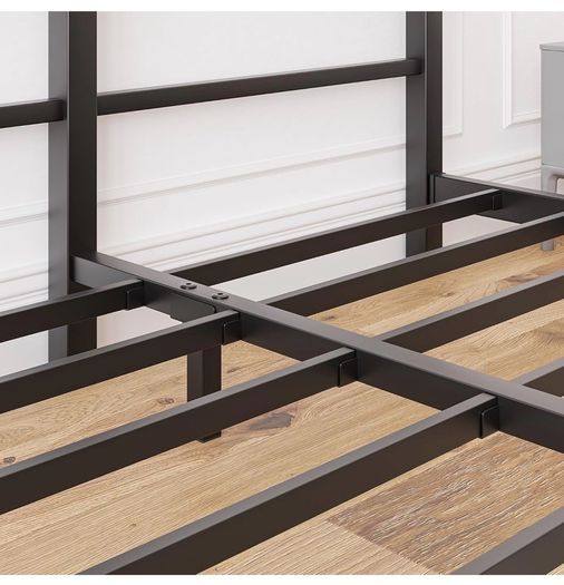 16cm Low Profile Double Bed Frame with Headboard, 4ft6 Metal Sturdy Steel Slat Support, Noise-Free 135x190cm Platform Mattress Base, No Box Spring Needed, Black
