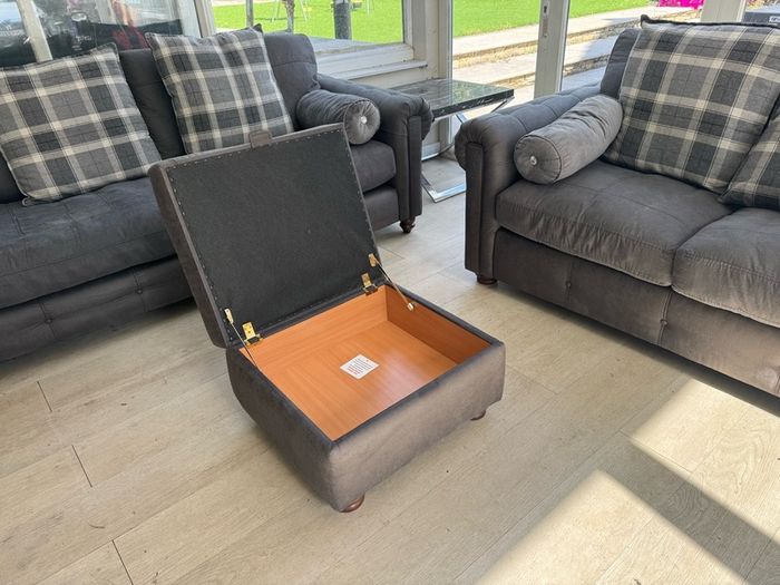 Grey 3-Seater & 2-Seater sofas & Marble Coffee & Lamp tables & Ottoman