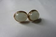 9ct Gold Jade Stud Earrings, Sterling Silver Backs, 1.4g