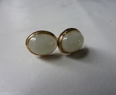 9ct Gold Jade Stud Earrings, Sterling Silver Backs, 1.4g
