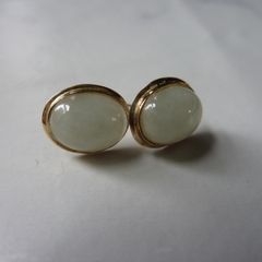 9ct Gold Jade Stud Earrings, Sterling Silver Backs, 1.4g